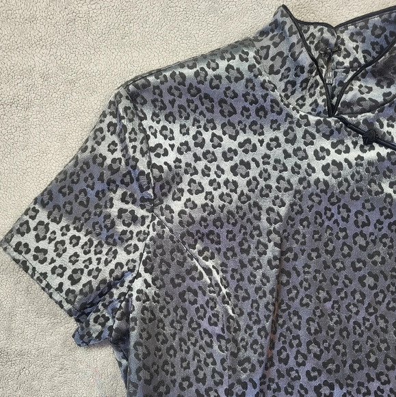 Vintage Jessica Howard 80's Cheongsam Style Leopard Print Satin Blouse - Picture 3 of 13